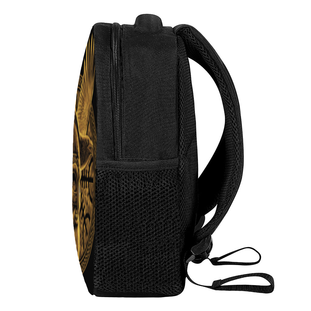 Gold Viking God Odin And Crow Print Casual Backpack