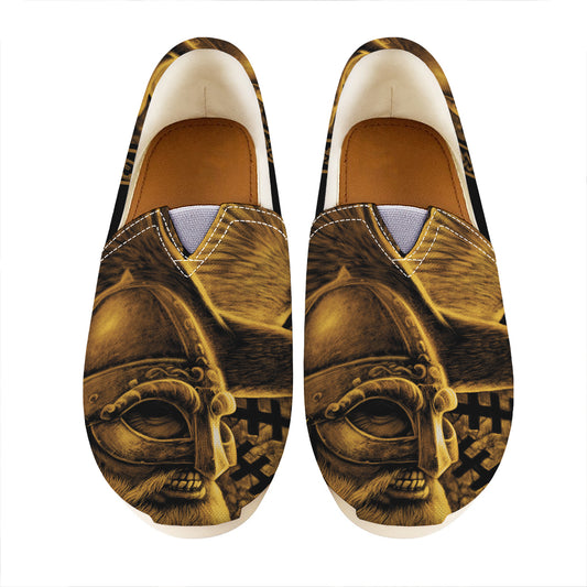 Gold Viking God Odin And Crow Print Casual Shoes