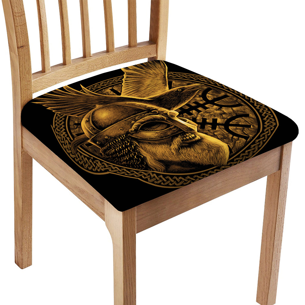 Gold Viking God Odin And Crow Print Chair Cushion Cover