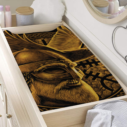 Gold Viking God Odin And Crow Print Changing Pad Cover
