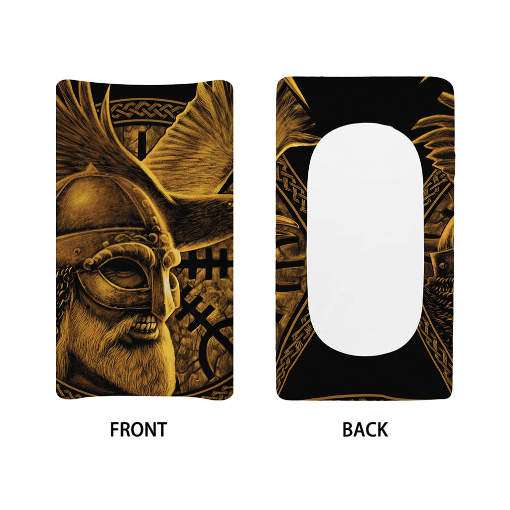 Gold Viking God Odin And Crow Print Changing Pad Cover