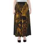 Gold Viking God Odin And Crow Print Chiffon Maxi Skirt