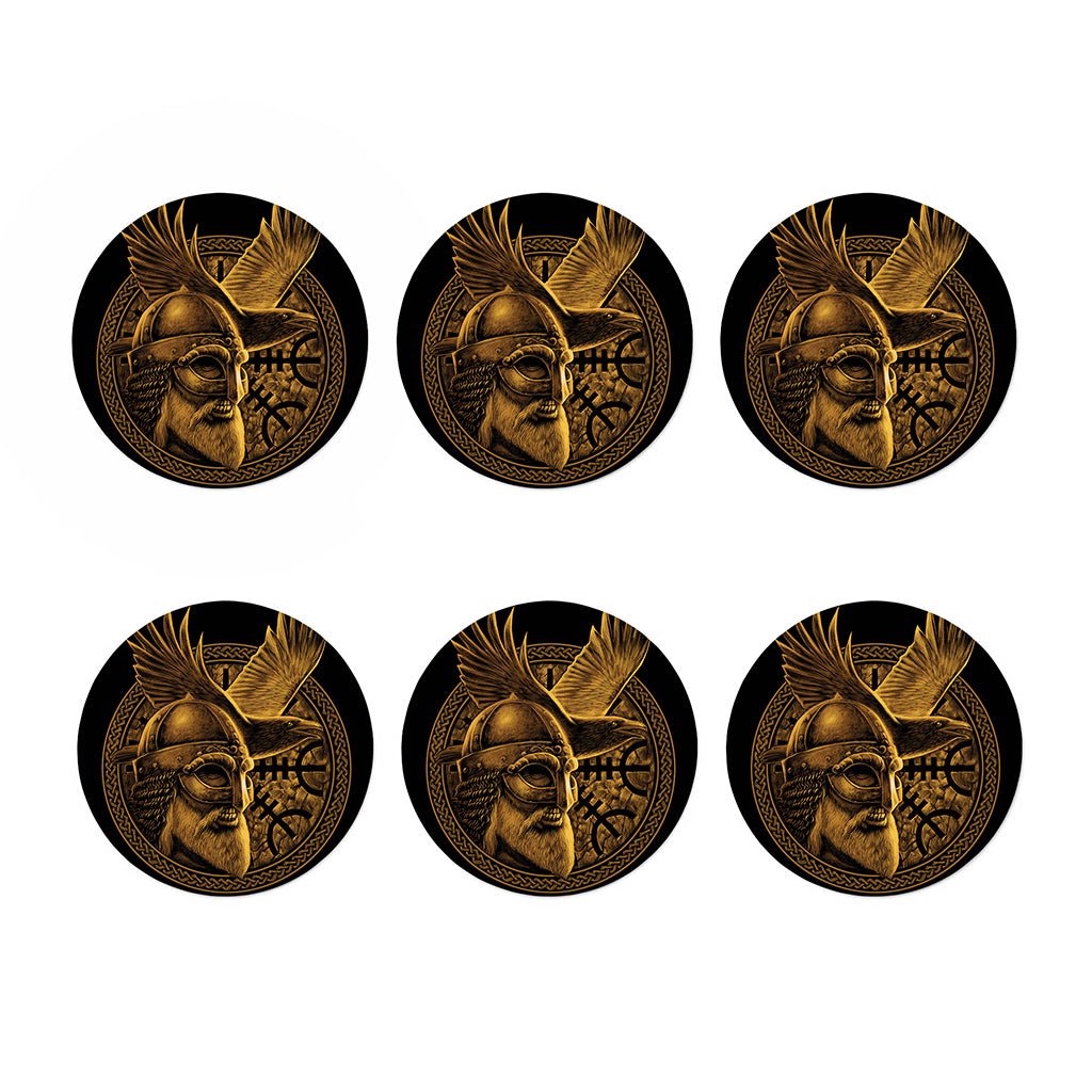 Gold Viking God Odin And Crow Print Coaster Set