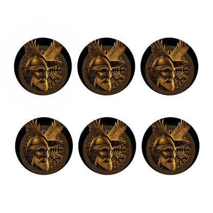 Gold Viking God Odin And Crow Print Coaster Set
