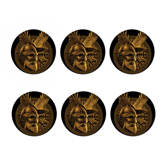 Gold Viking God Odin And Crow Print Coaster Set