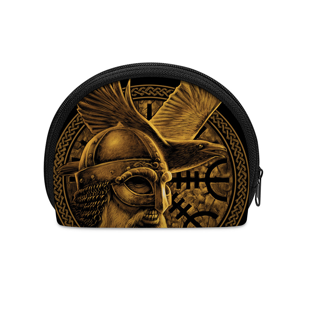 Gold Viking God Odin And Crow Print Coin Purse