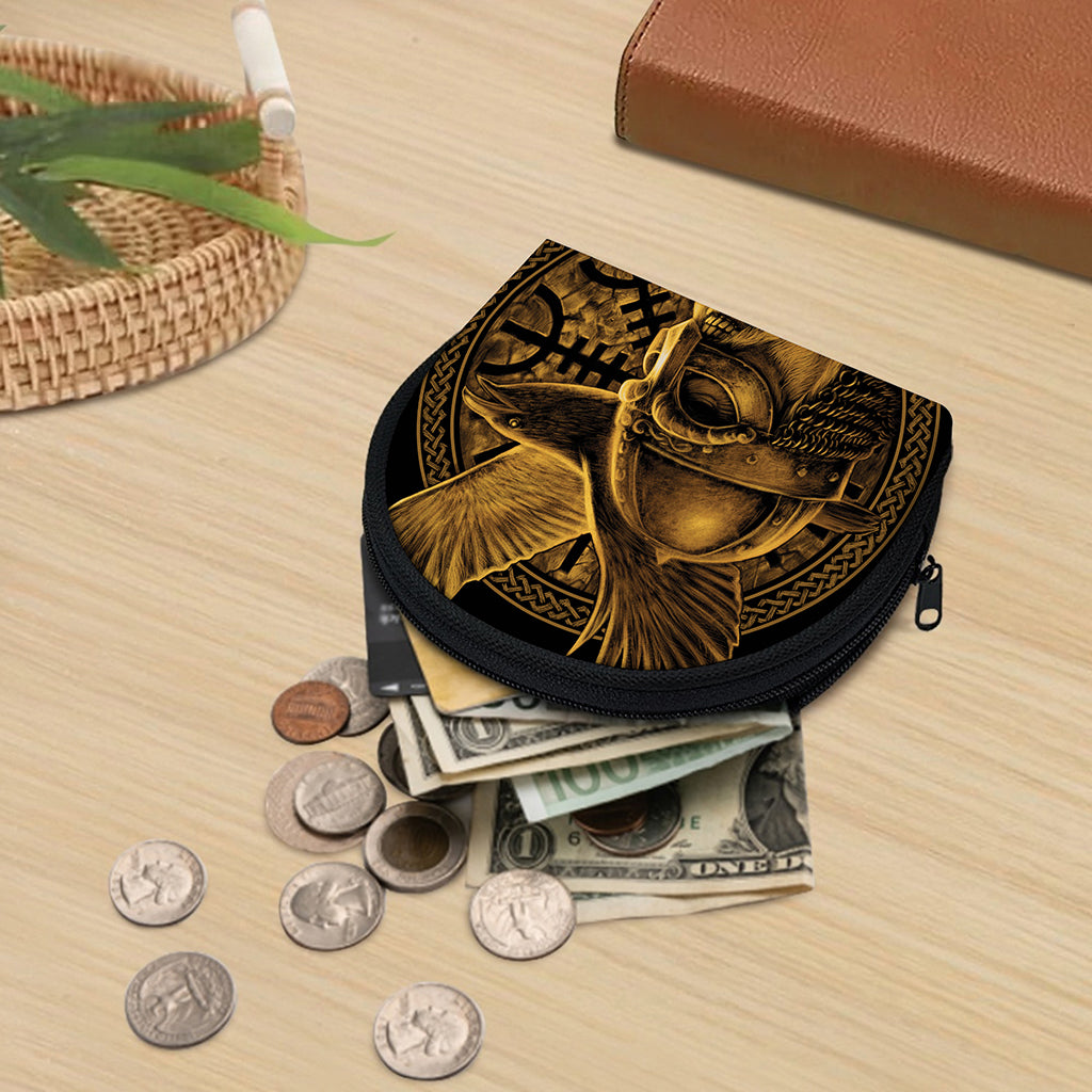 Gold Viking God Odin And Crow Print Coin Purse
