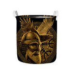 Gold Viking God Odin And Crow Print Collapsible Laundry Basket