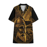 Gold Viking God Odin And Crow Print Cotton Hawaiian Shirt