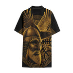Gold Viking God Odin And Crow Print Cotton Hawaiian Shirt