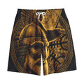 Gold Viking God Odin And Crow Print Cotton Shorts