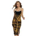 Gold Viking God Odin And Crow Print Cross Back Cami Dress