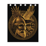 Gold Viking God Odin And Crow Print Curtain