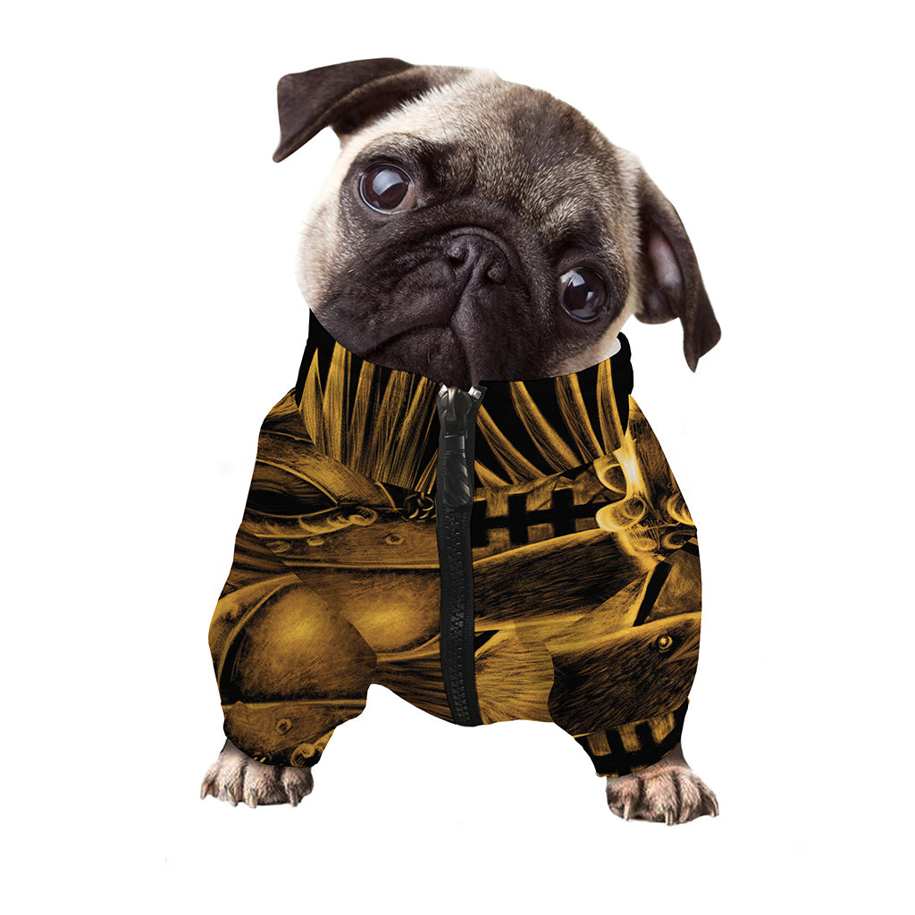 Gold Viking God Odin And Crow Print Dog Zip Up Jacket