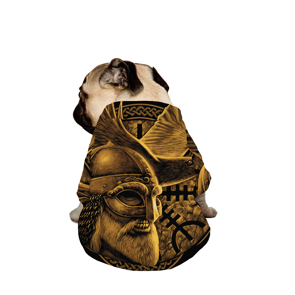 Gold Viking God Odin And Crow Print Dog Zip Up Jacket