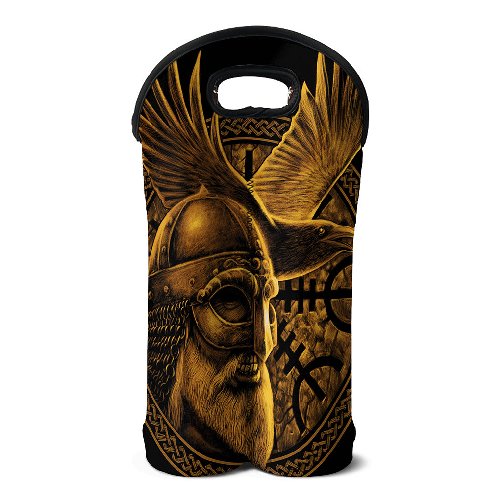 Gold Viking God Odin And Crow Print Double Neoprene Wine Tote