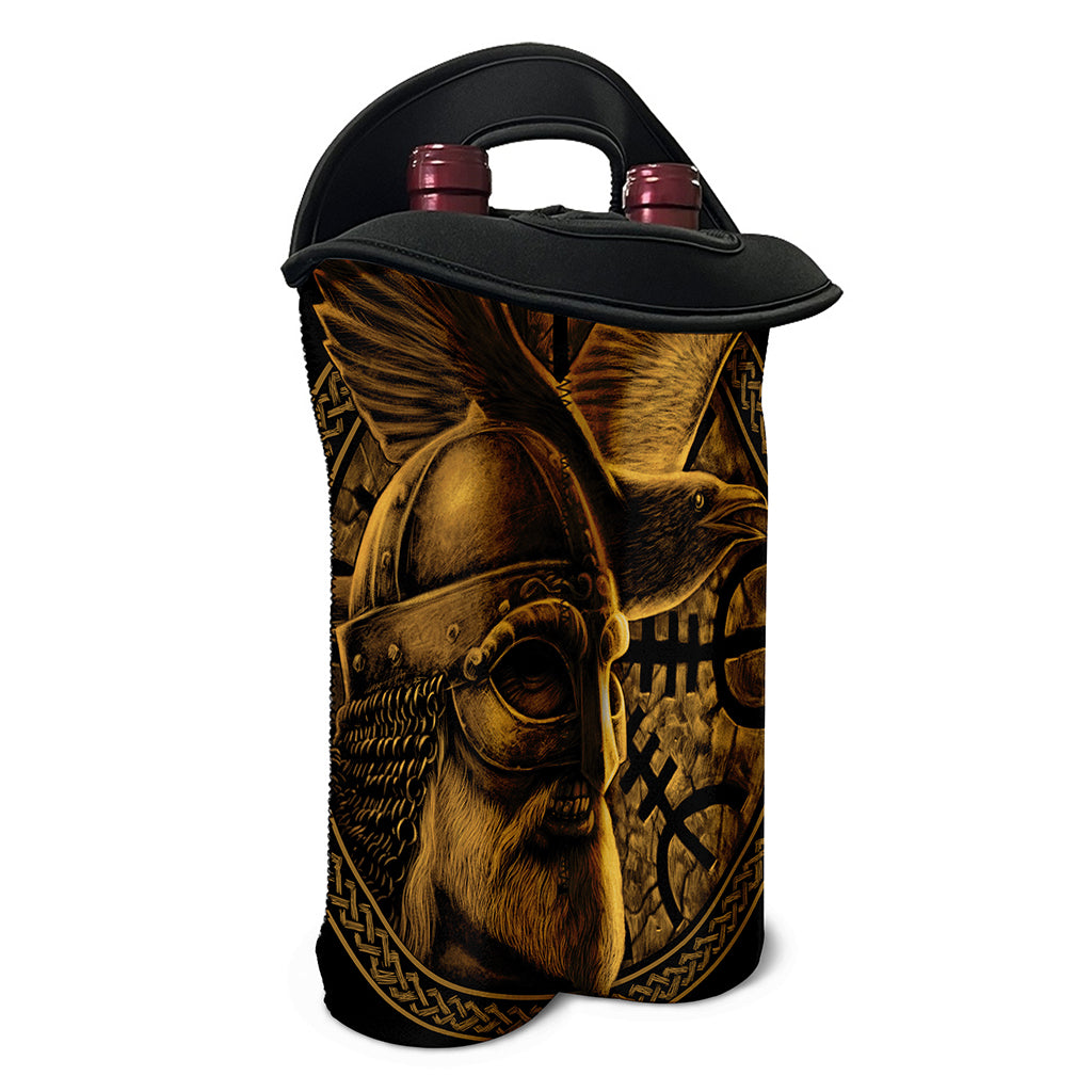 Gold Viking God Odin And Crow Print Double Neoprene Wine Tote