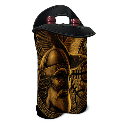 Gold Viking God Odin And Crow Print Double Neoprene Wine Tote
