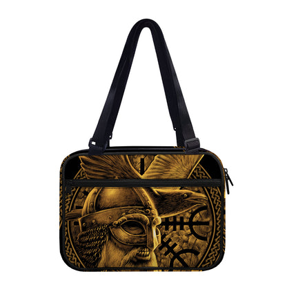 Gold Viking God Odin And Crow Print Double Strap Bible Bag