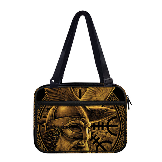 Gold Viking God Odin And Crow Print Double Strap Bible Bag