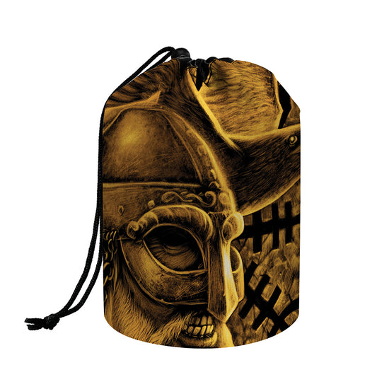 Gold Viking God Odin And Crow Print Drawstring Makeup Bag