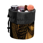 Gold Viking God Odin And Crow Print Drawstring Makeup Bag