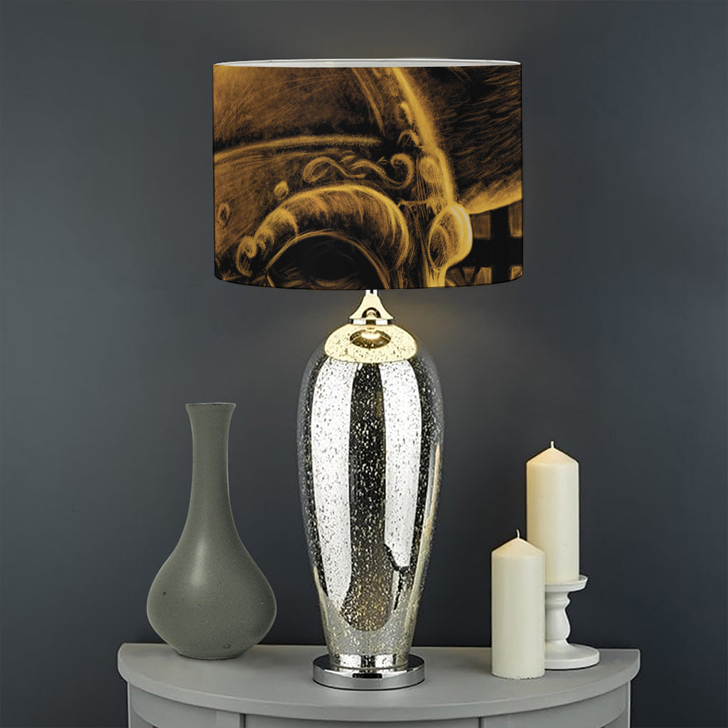 Gold Viking God Odin And Crow Print Drum Lamp Shade