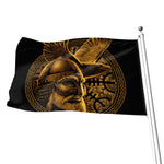 Gold Viking God Odin And Crow Print Flag