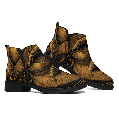 Gold Viking God Odin And Crow Print Flat Ankle Boots