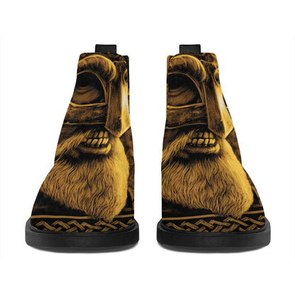 Gold Viking God Odin And Crow Print Flat Ankle Boots