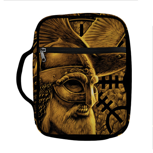 Gold Viking God Odin And Crow Print Front Pocket Bible Bag