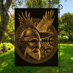 Gold Viking God Odin And Crow Print Garden Flag
