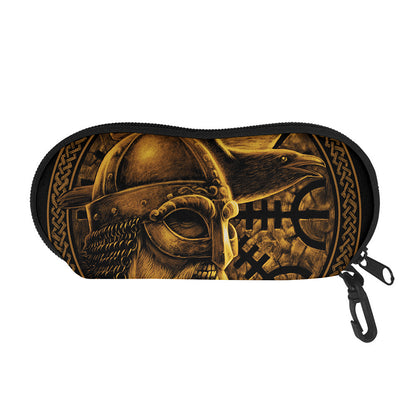 Gold Viking God Odin And Crow Print Glasses Case