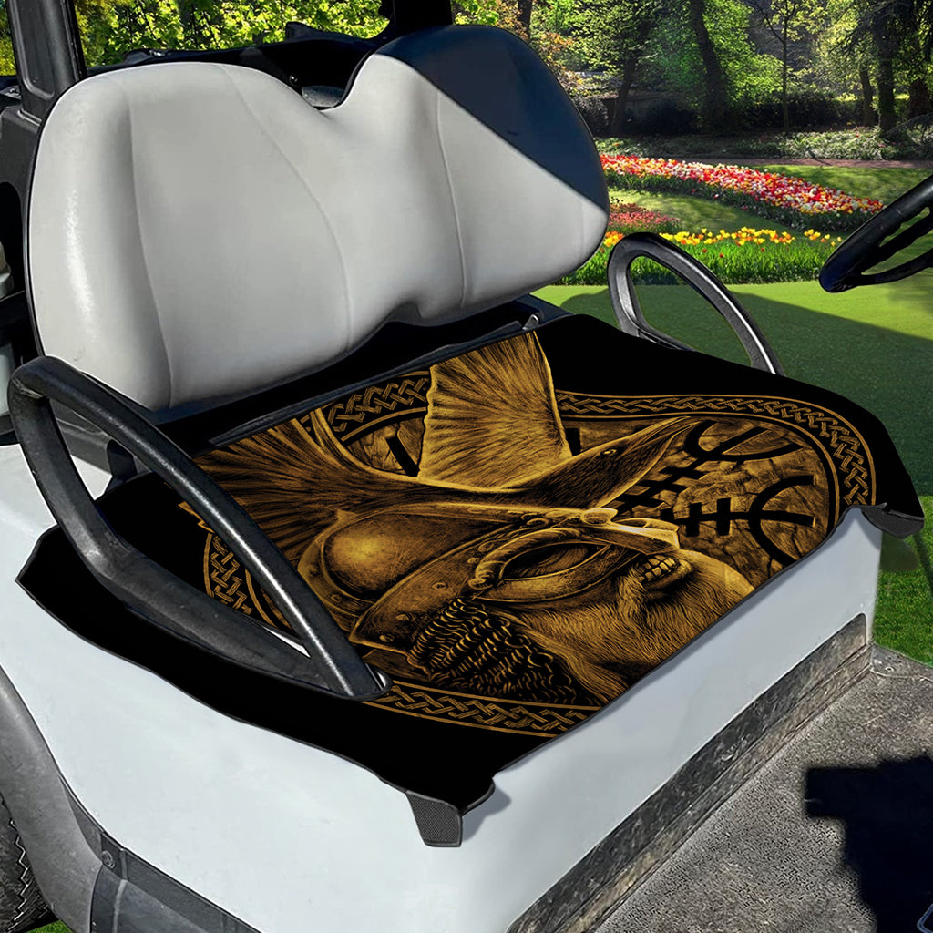 Gold Viking God Odin And Crow Print Golf Cart Seat Cover