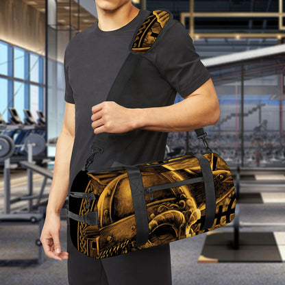 Gold Viking God Odin And Crow Print Gym Bag