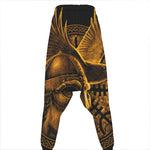Gold Viking God Odin And Crow Print Hammer Pants