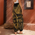 Gold Viking God Odin And Crow Print Harem Pants