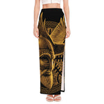 Gold Viking God Odin And Crow Print High Slit Maxi Skirt