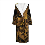Gold Viking God Odin And Crow Print Hooded Bathrobe