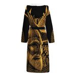 Gold Viking God Odin And Crow Print Hooded Bathrobe