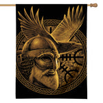 Gold Viking God Odin And Crow Print House Flag