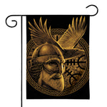 Gold Viking God Odin And Crow Print House Flag