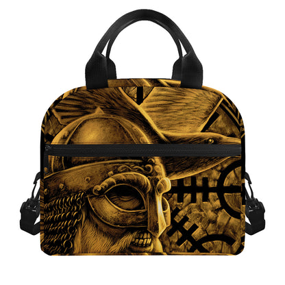 Gold Viking God Odin And Crow Print Insulated Lunch Bag