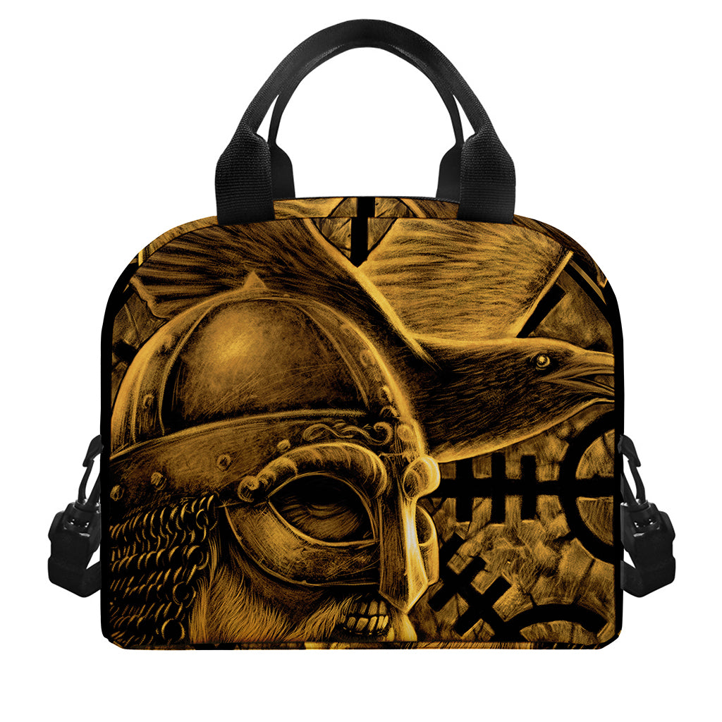 Gold Viking God Odin And Crow Print Insulated Lunch Bag