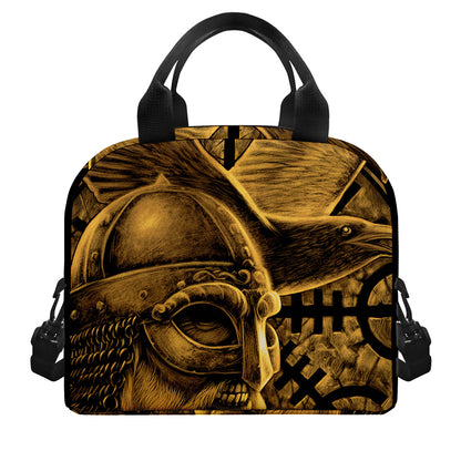 Gold Viking God Odin And Crow Print Insulated Lunch Bag