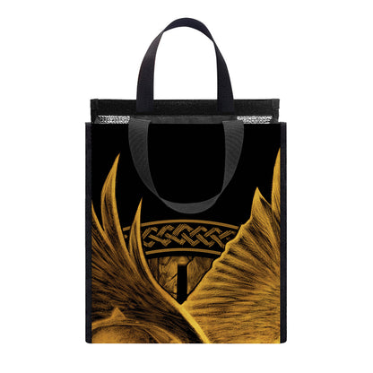Gold Viking God Odin And Crow Print Insulated Lunch Tote
