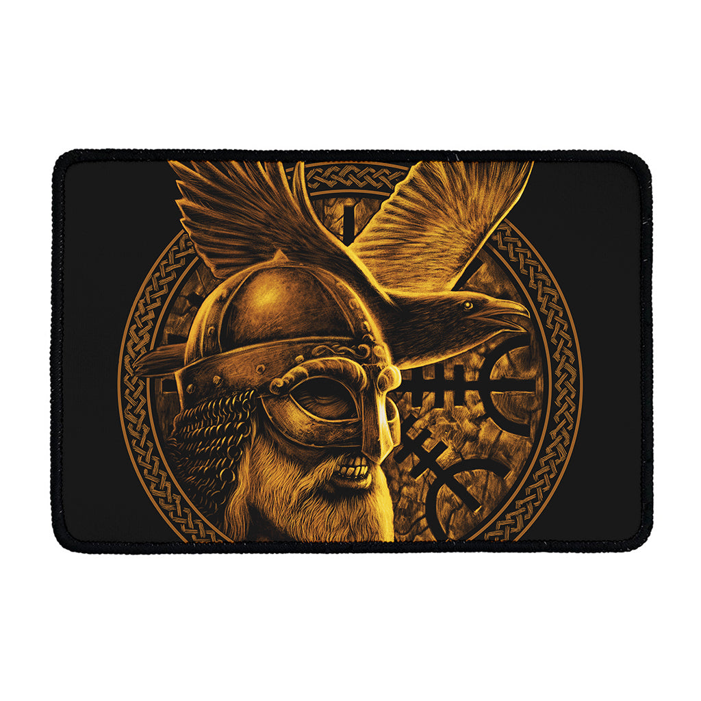 Gold Viking God Odin And Crow Print Kitchen Mat