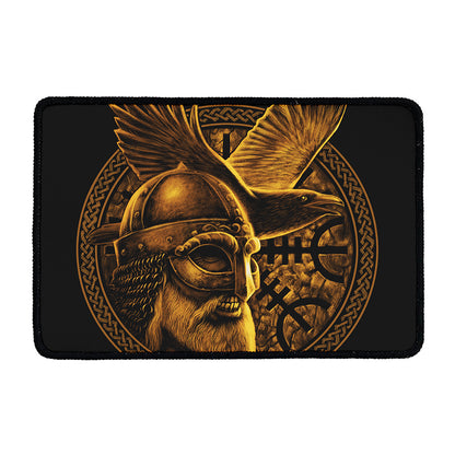 Gold Viking God Odin And Crow Print Kitchen Mat