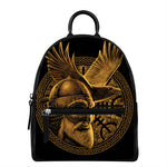Gold Viking God Odin And Crow Print Leather Backpack