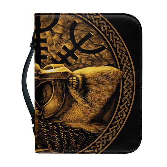 Gold Viking God Odin And Crow Print Leather Bible Cover